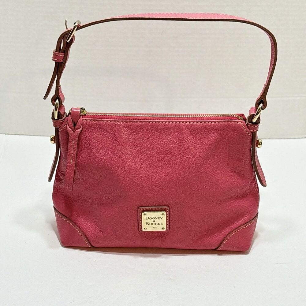 Dooney & Bourke Pink Pebbled Leather Small Shoulder Bag Purse Gold Logo Plate